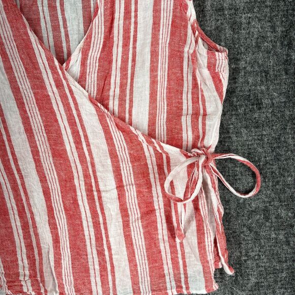 Old Navy Shirt Womens Large Red Wrap Chambray Basic Cotton Linen Striped Cropped - Picture 3 of 12